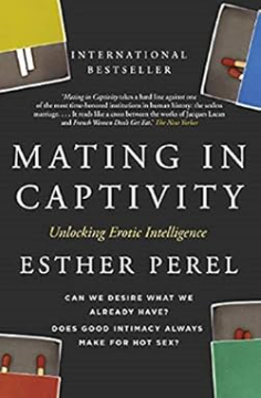 Book Cover for the book mating in captivity with a black background and white lettering.
