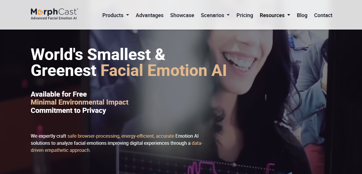 Website home page: MorphCast – Elevate Video Calls with Emotion AI Technology