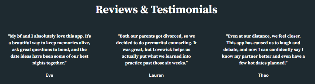 Lovewick app reviews and testimonials