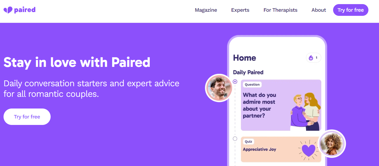 Paired App Website home page